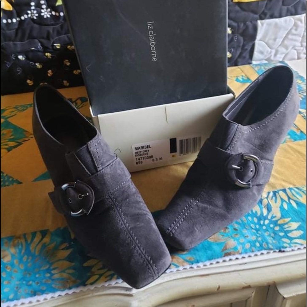 Liz claiborne dark gray suede bootie.